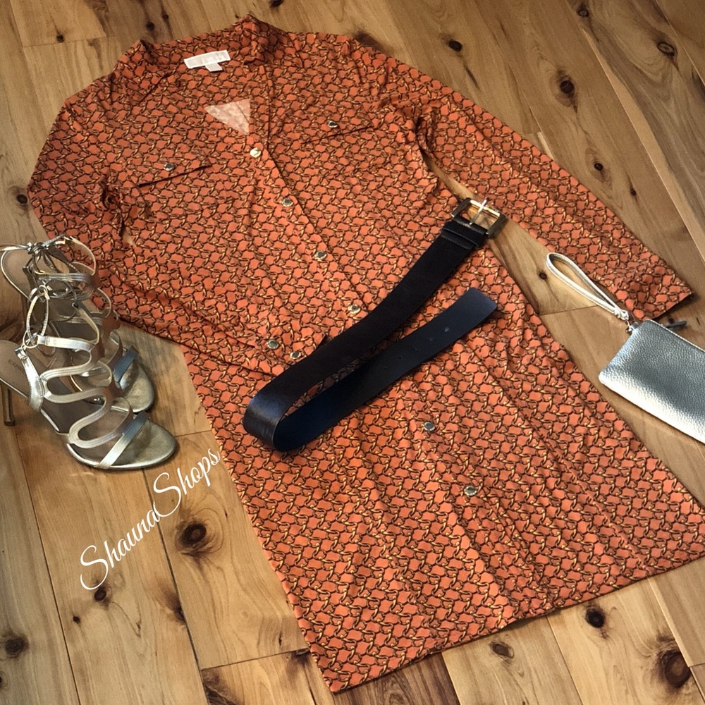 Michael Kors Chain Link Pattern Shirt Dress - M